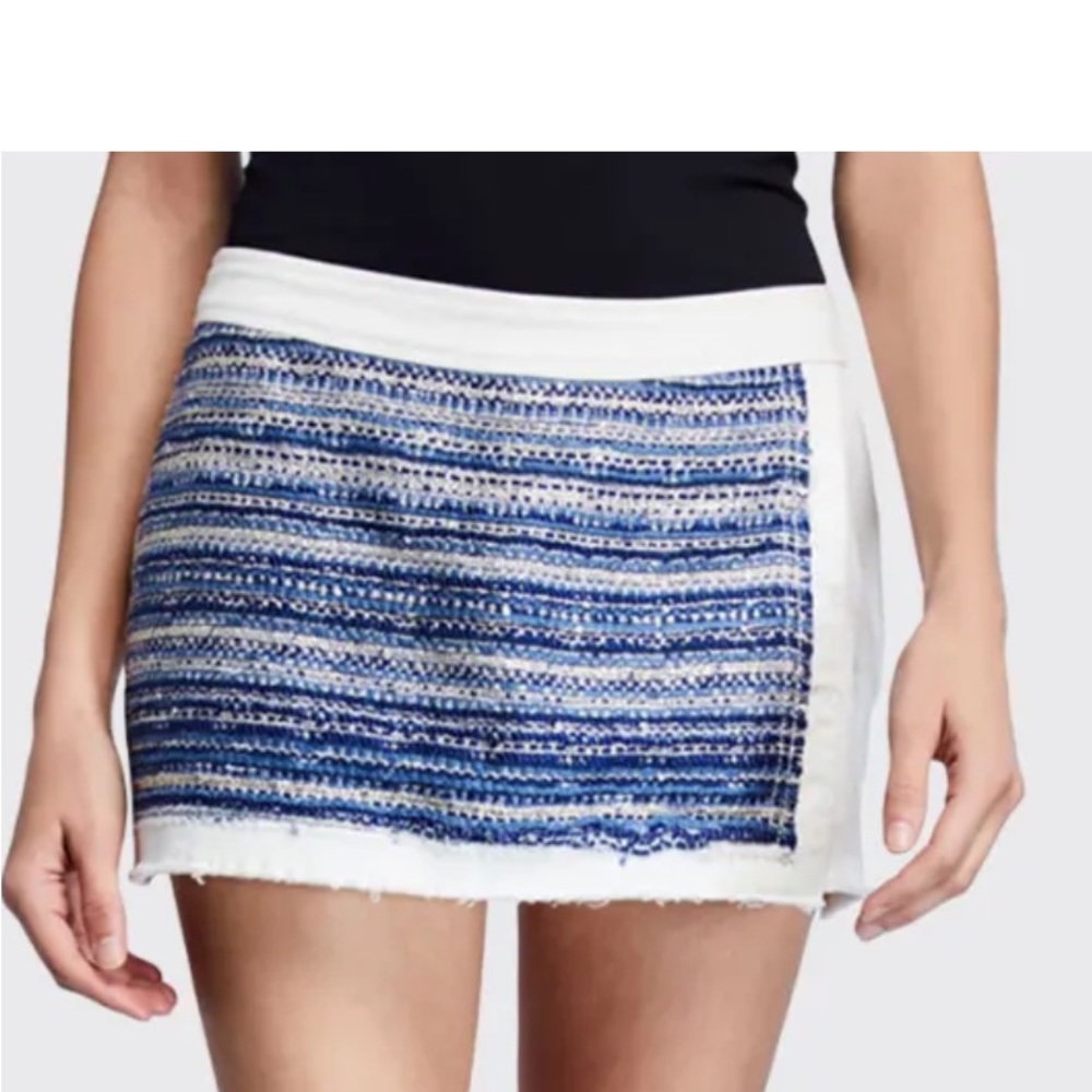Ramy Brook‎ Tweed Panel white denim mini skort skirt  raw hem sz 8